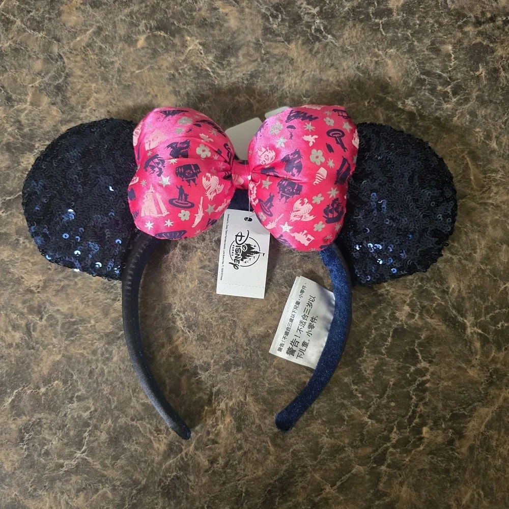 NWT Disney Minnie Mouse 2019 Blue‎ Sequin Pink Bow Rides Ears